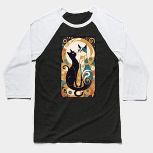 Gustav Klimt's "The Kiss" Inspired Cats: Whimsical Feline Romance Baseball T-Shirt